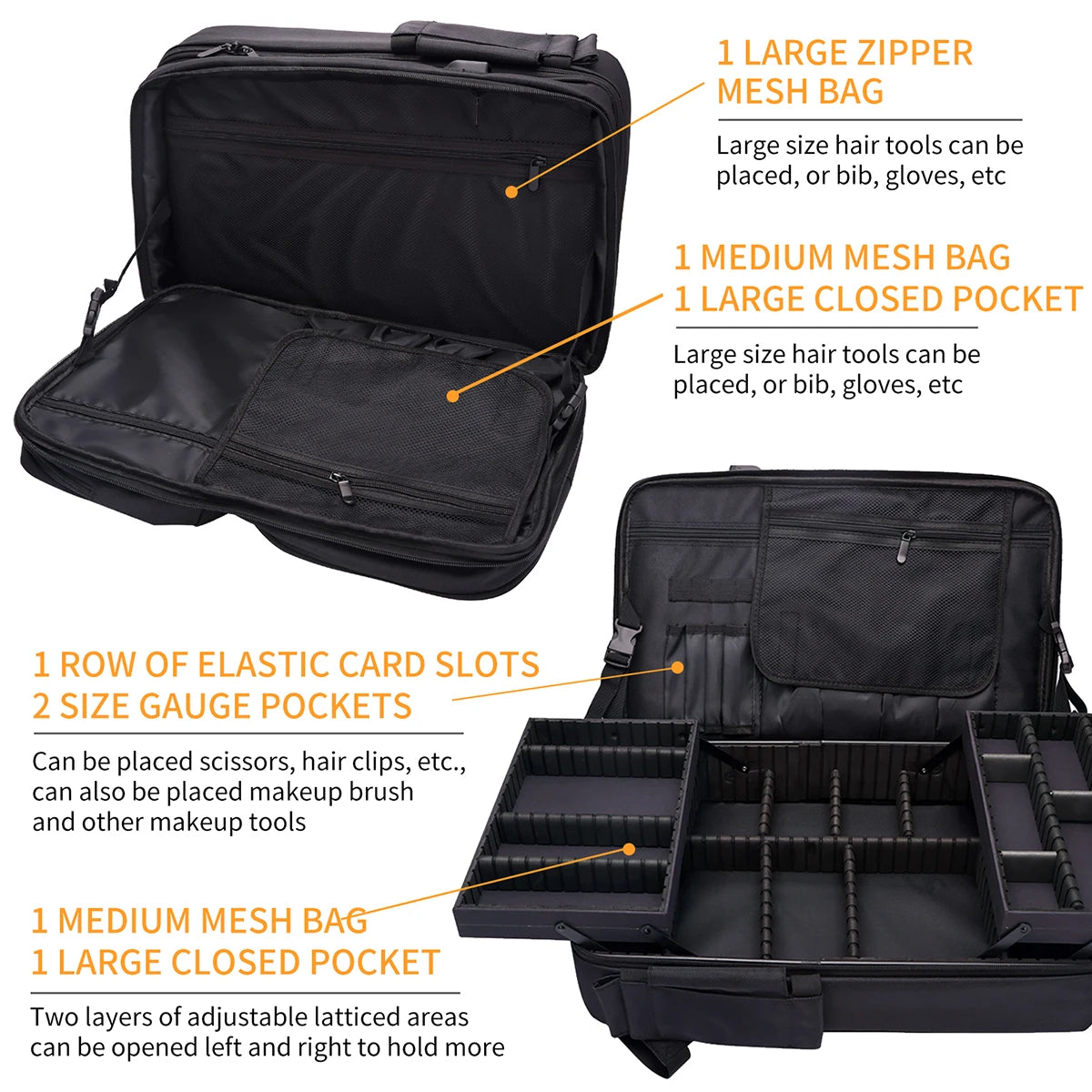 Black Barber Hair Clipper ,Hair Brush Organizer Travel Bag