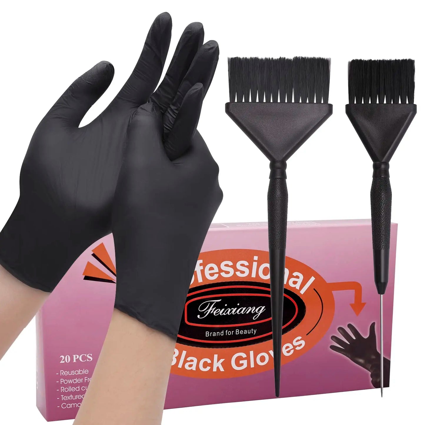 Black Stretchy Rubber Hair Dye Gloves ,Brush Tool Set