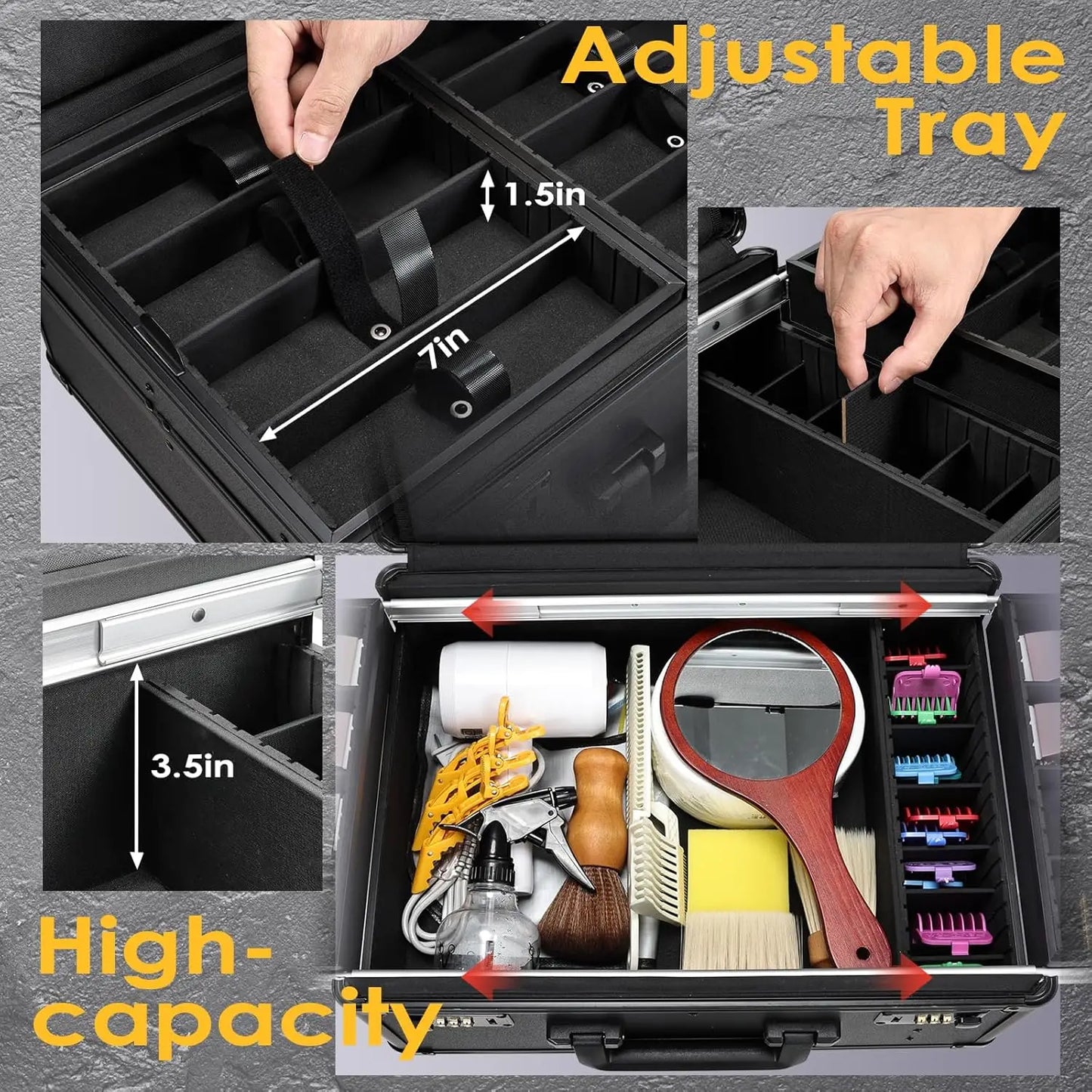 2 Wheel Barber Case w Sliding Tray ,Professional Barbers Travel Suitcase