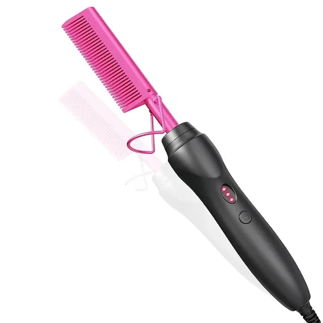 Portable Ceramic Hair Straightening Heat Pressing Curling Iron Comb