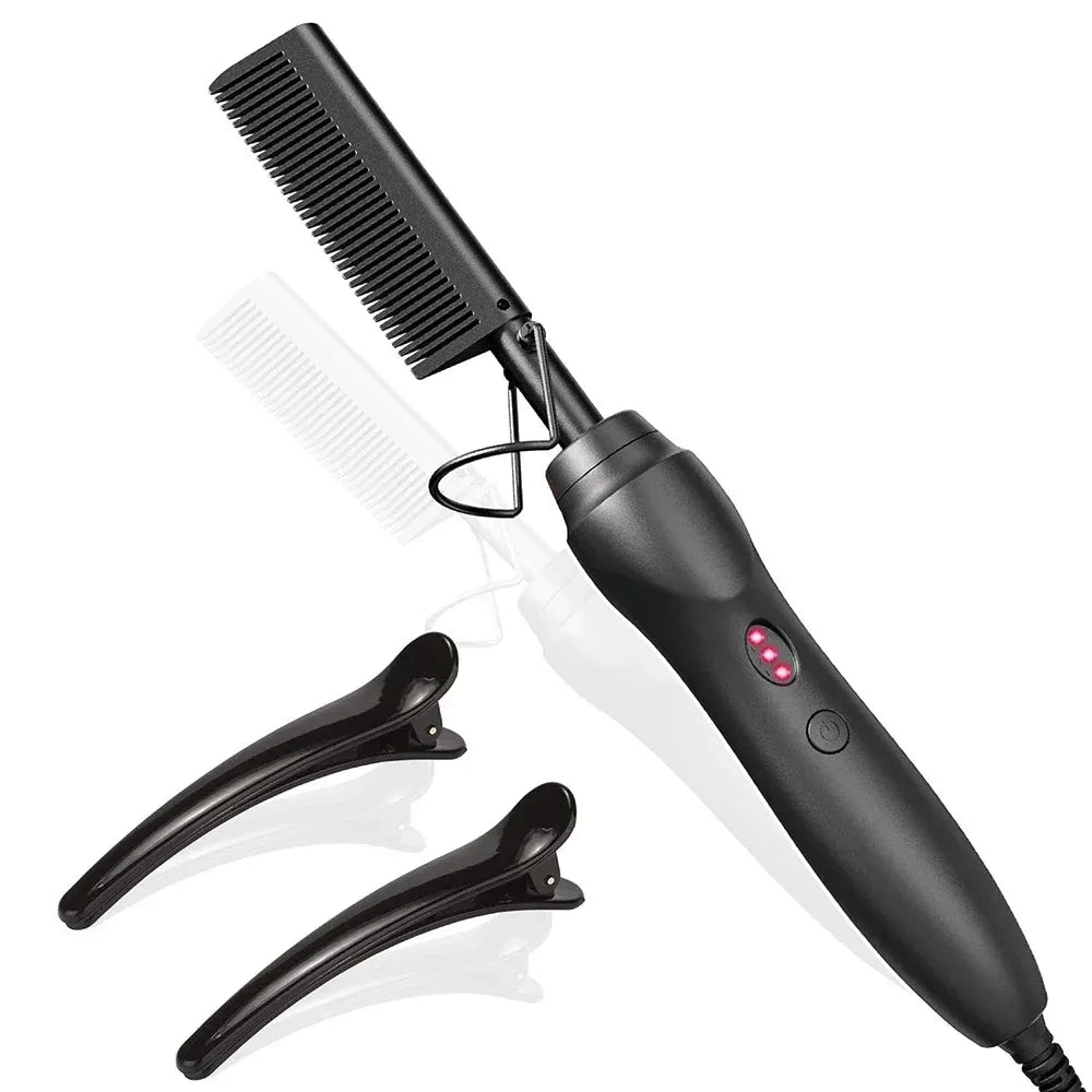 Portable Ceramic Hair Straightening Heat Pressing Curling Iron Comb