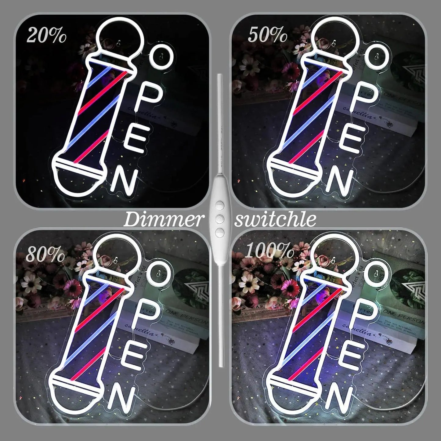 Portable USB Adjustable Brightness BarberShop “Open” Neon Light Sign