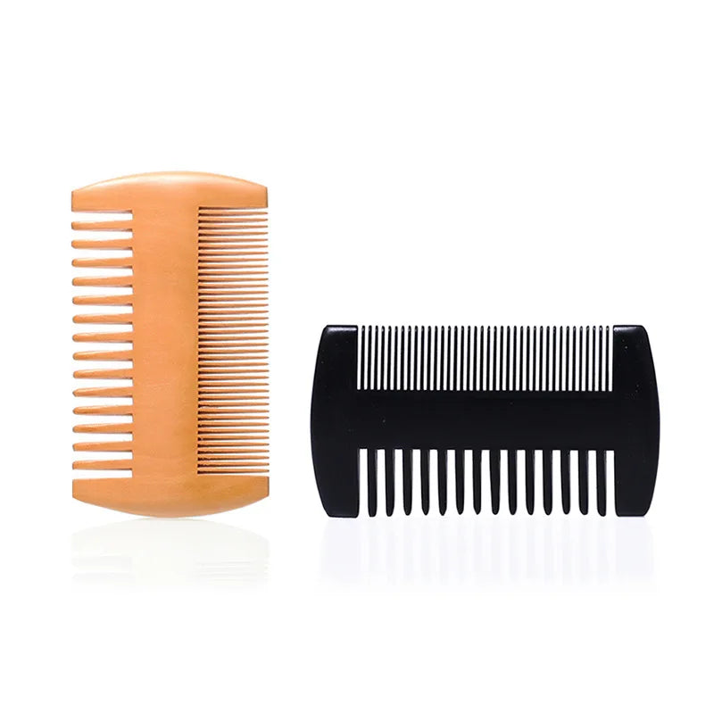 2PCS: Pocket Wooden Leather Beard Comb Kit