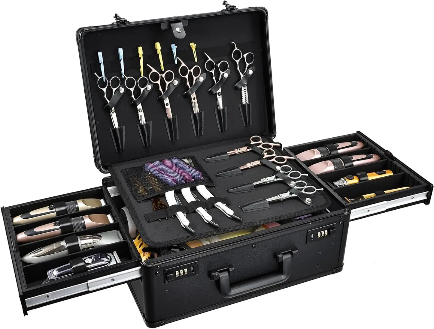 2 Wheel Barber Case w Sliding Tray ,Professional Barbers Travel Suitcase