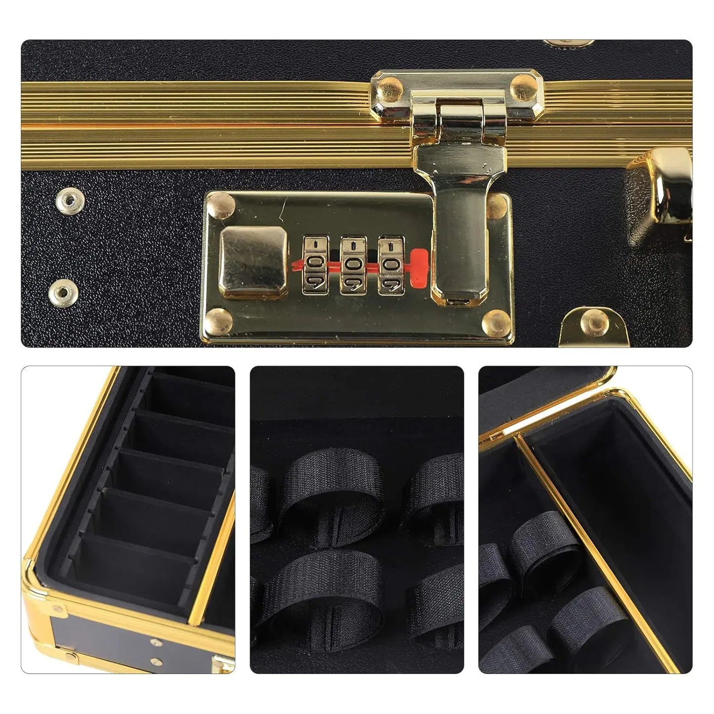 Black & Gold Aluminum Fire-Resistant Barber Travel Storage Organizer Case