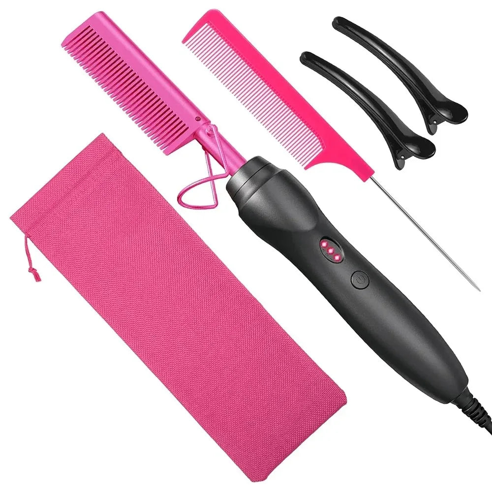 Portable Ceramic Hair Straightening Heat Pressing Curling Iron Comb