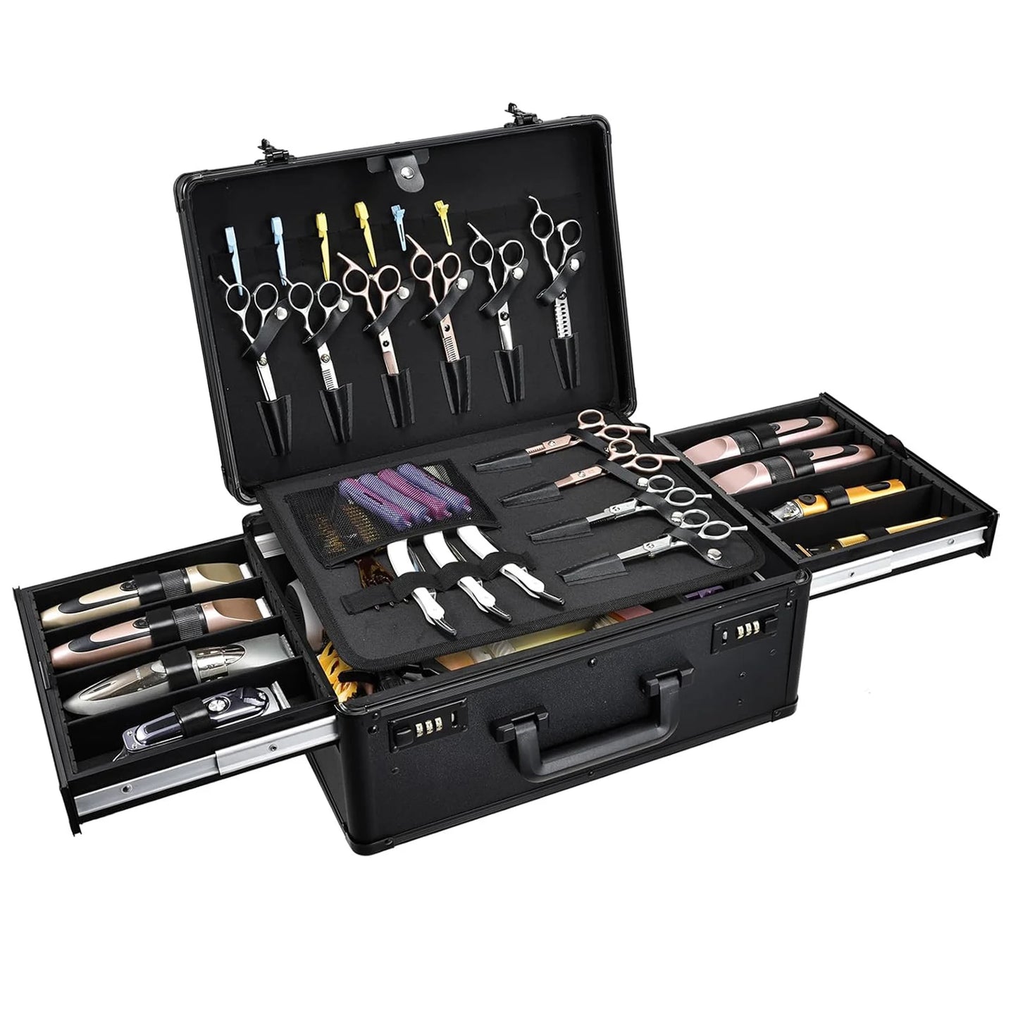 2 Wheel Barber Case w Sliding Tray ,Professional Barbers Travel Suitcase