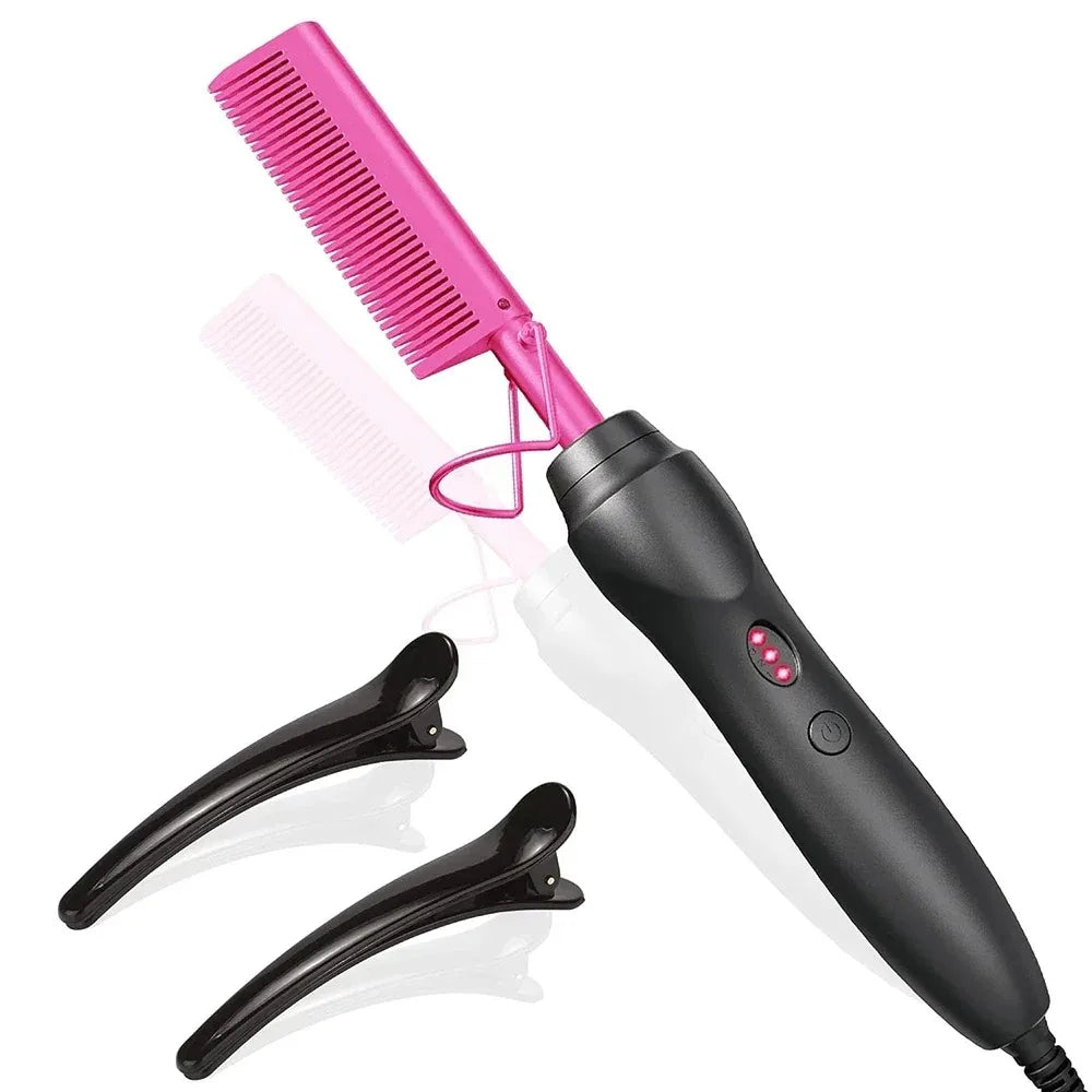 Portable Ceramic Hair Straightening Heat Pressing Curling Iron Comb