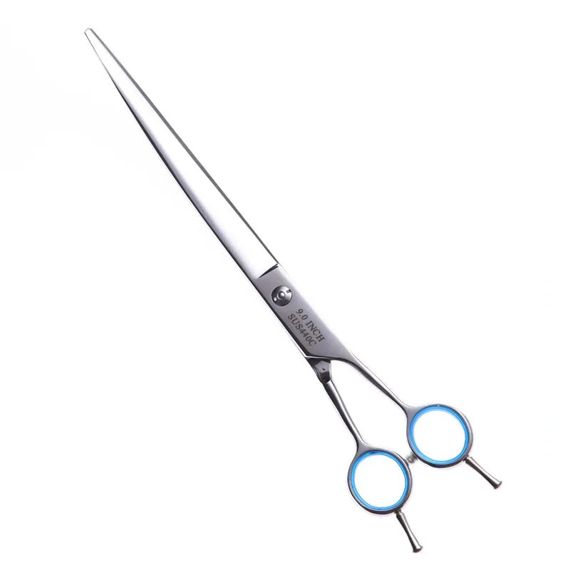 9 Inch Curved Grooming Scissors downward Cutting Shears Of Silver With Case