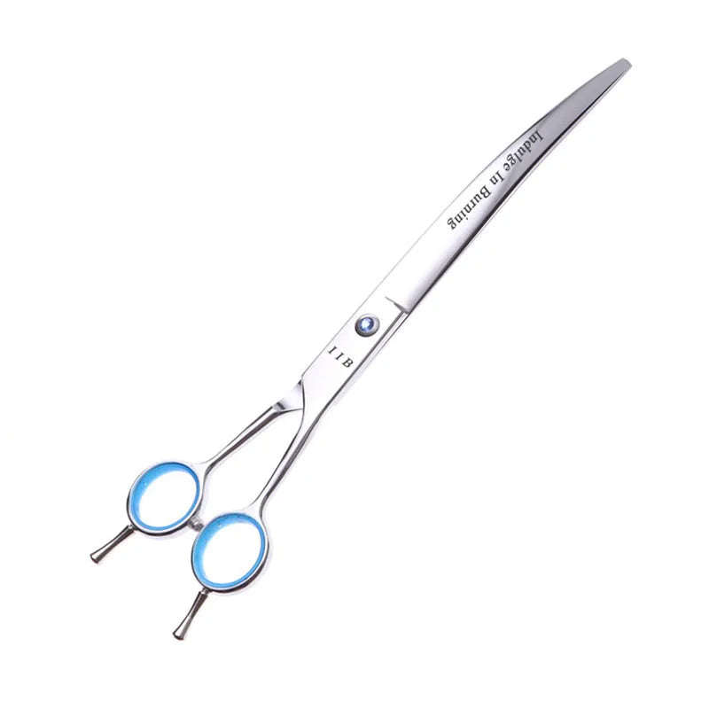 9 Inch Curved Grooming Scissors downward Cutting Shears Of Silver With Case