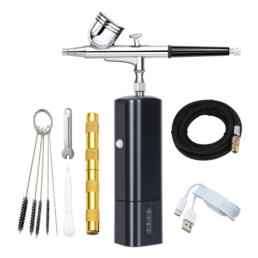Replaceable Gravity Feed Airbrush Kit With Dual Action Compressor Cup