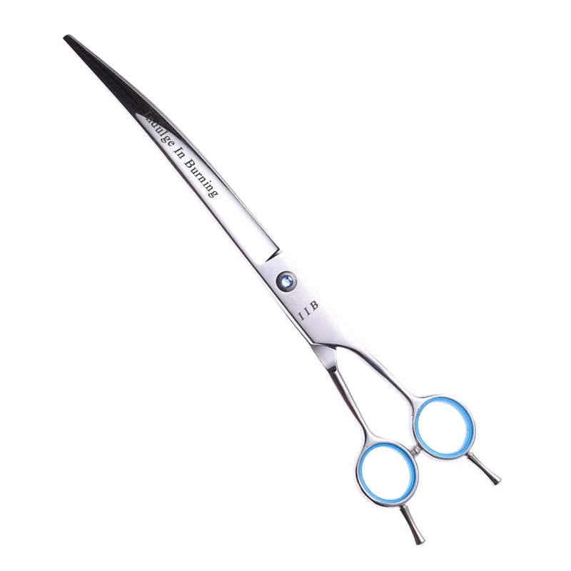 9 Inch Curved Grooming Scissors downward Cutting Shears Of Silver With Case