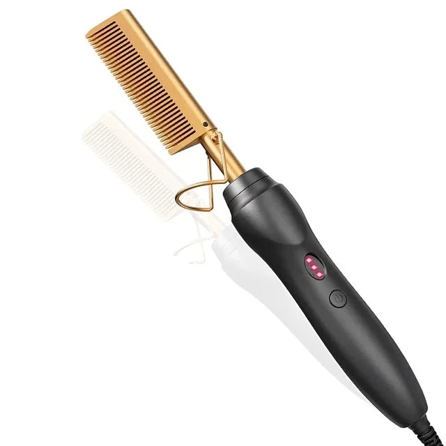 Portable Ceramic Hair Straightening Heat Pressing Curling Iron Comb