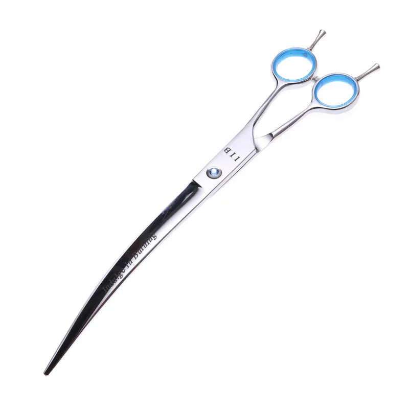 9 Inch Curved Grooming Scissors downward Cutting Shears Of Silver With Case