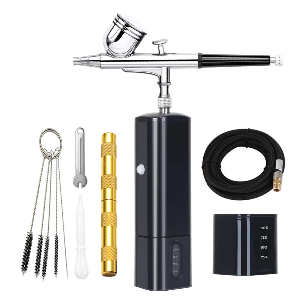 Replaceable Gravity Feed Airbrush Kit With Dual Action Compressor Cup