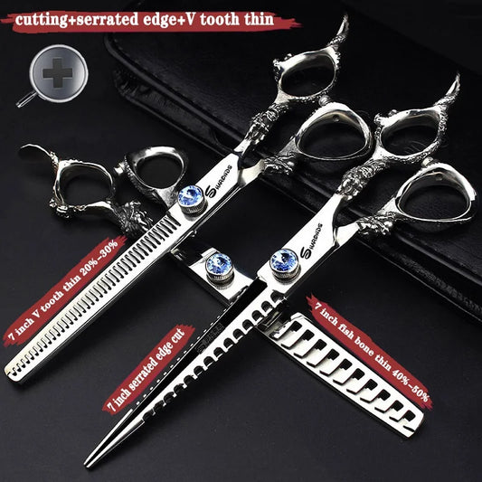 Stainless Steel 6/6.5/7 inch 440C Barber Shears Salon Scissors Set