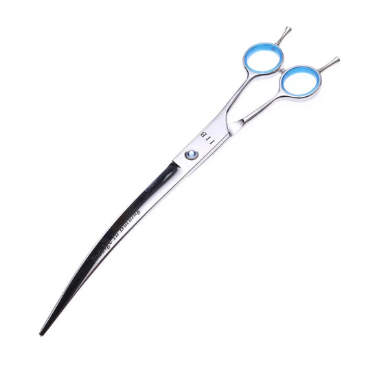 9 Inch Curved Grooming Scissors downward Cutting Shears Of Silver With Case