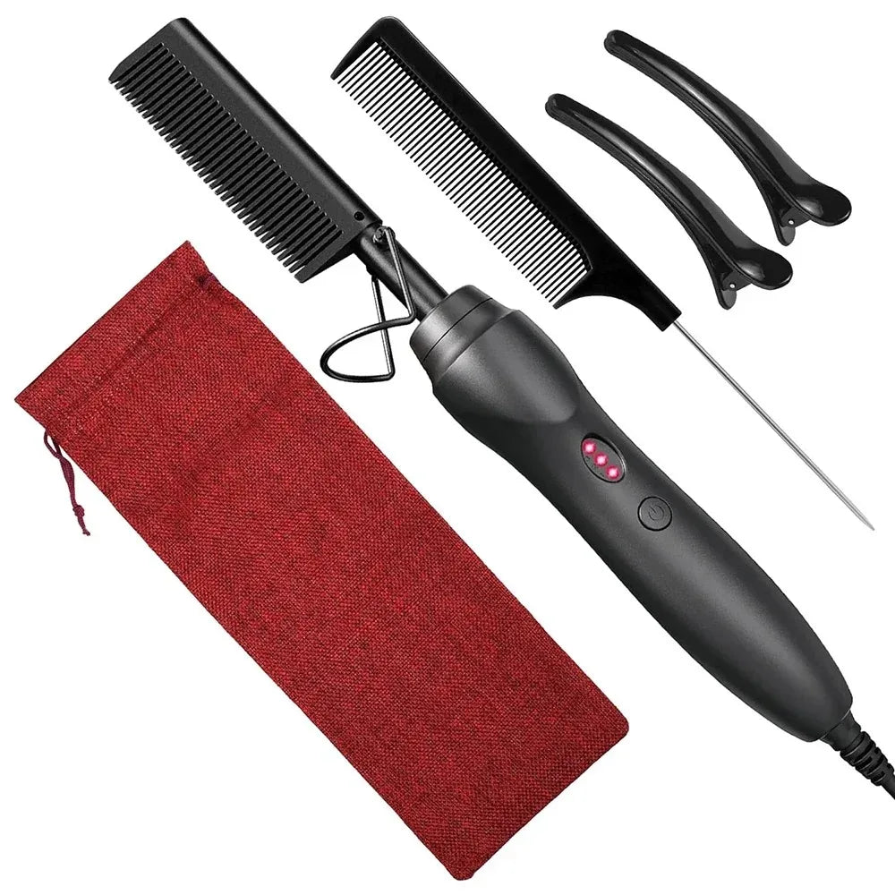 Portable Ceramic Hair Straightening Heat Pressing Curling Iron Comb