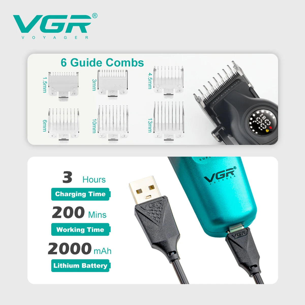 VGR Electric Cordless Hair Trimmer Clippers