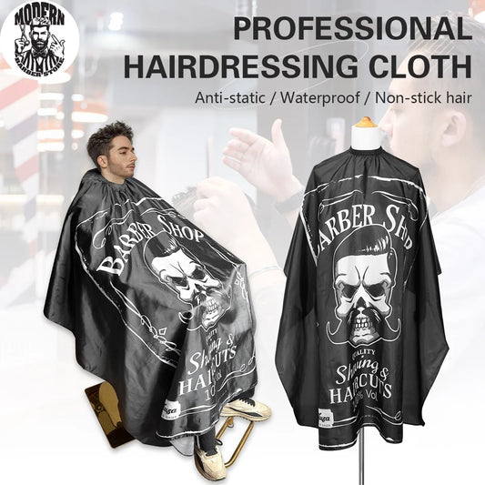 Retro Waterproof Hair Salon Barber Apron Cape w Skull Pattern