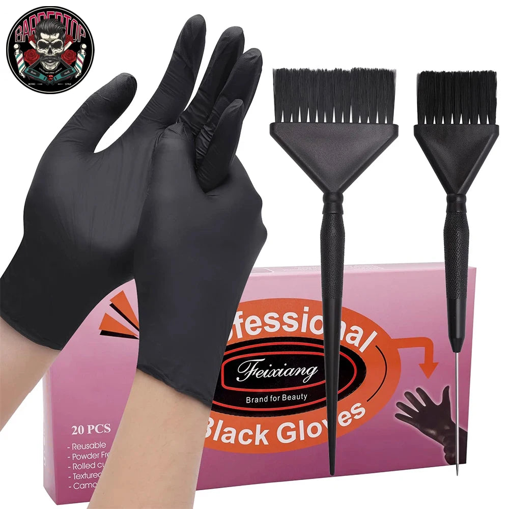 Black Stretchy Rubber Hair Dye Gloves ,Brush Tool Set