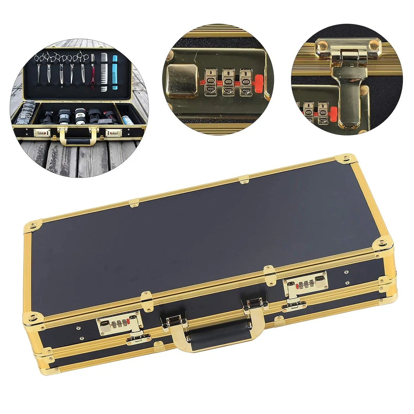 Black & Gold Aluminum Fire-Resistant Barber Travel Storage Organizer Case