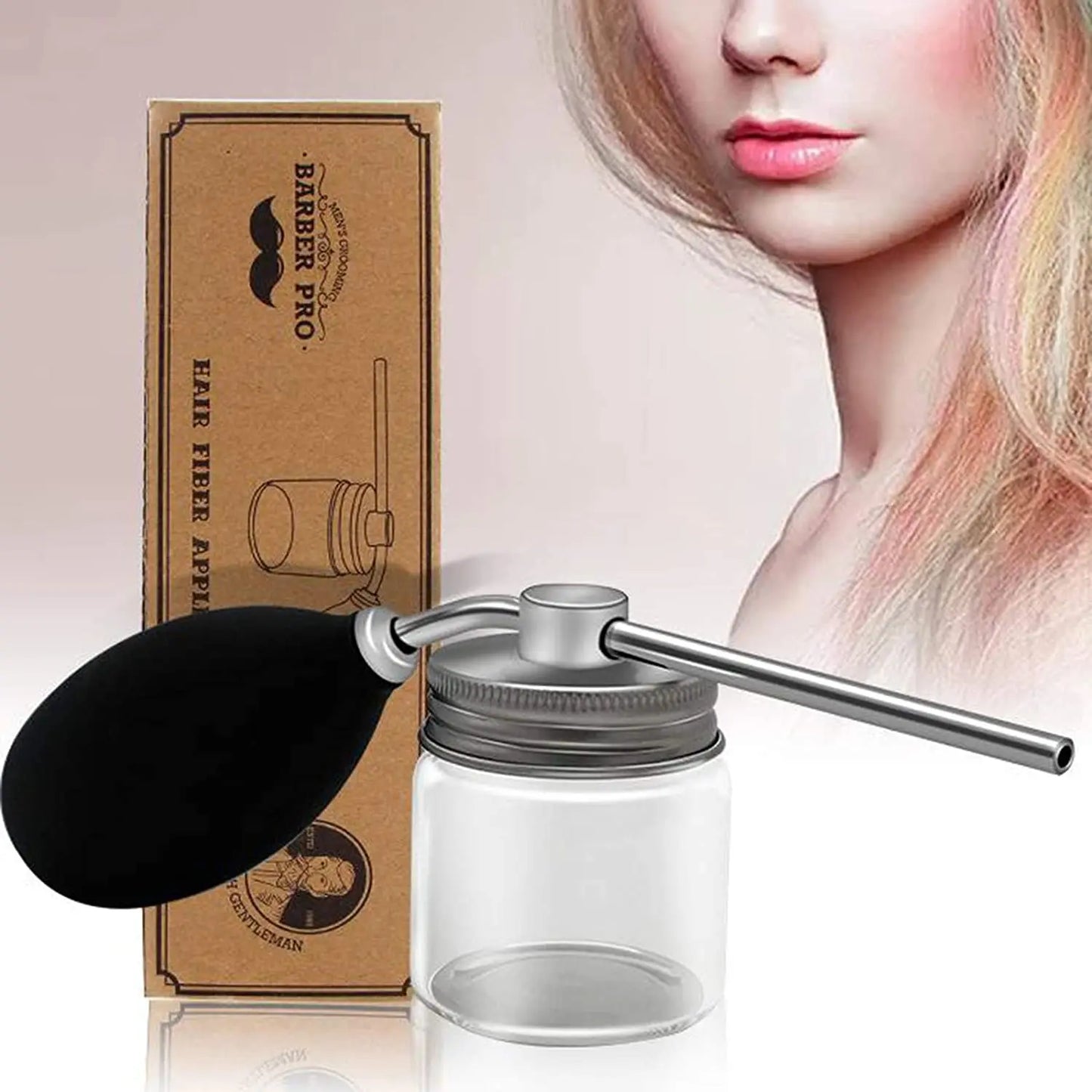 Refillable Hair Salon Spray Bottle Barber w Fiber Application Glass Talcum Powder Container