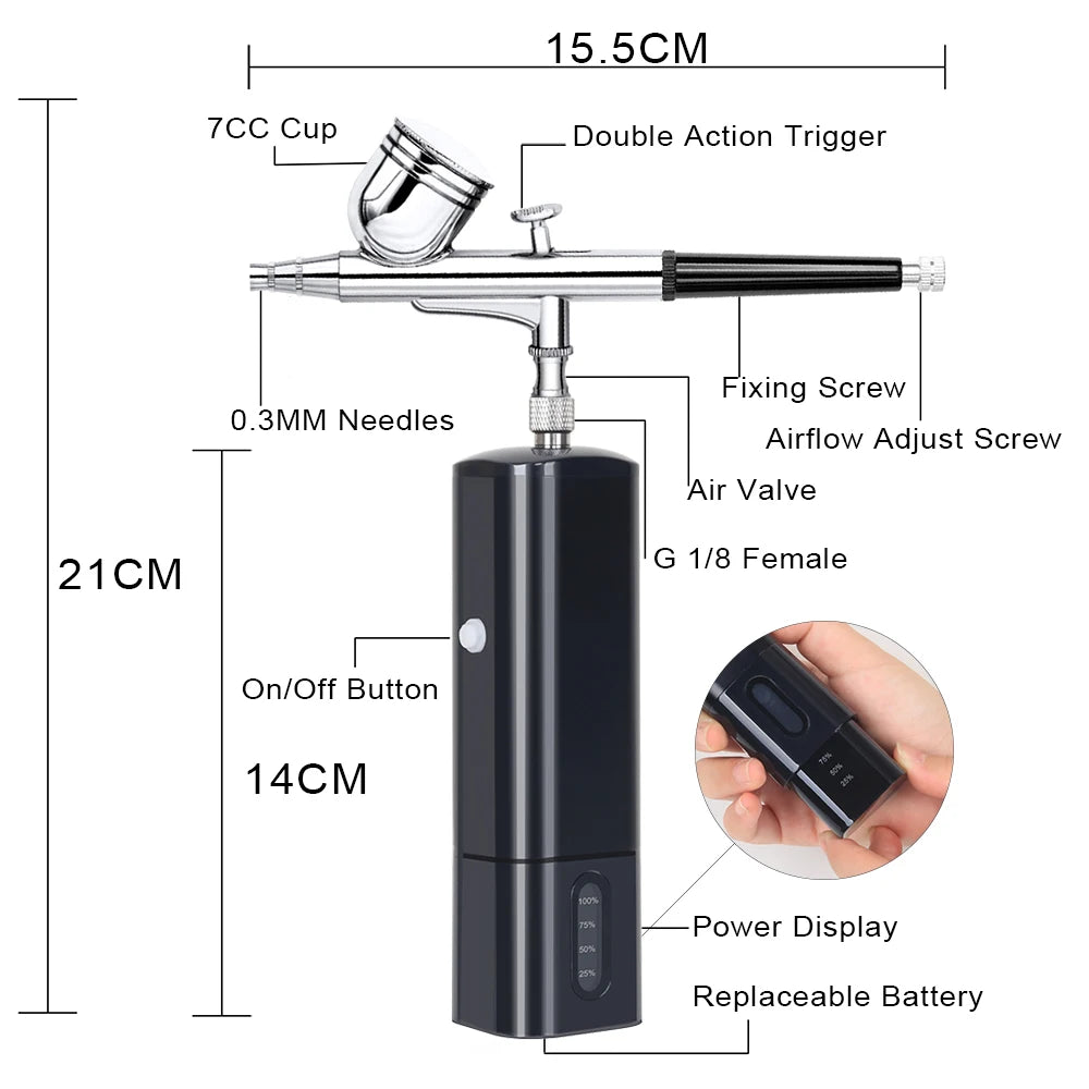 Replaceable Gravity Feed Airbrush Kit With Dual Action Compressor Cup