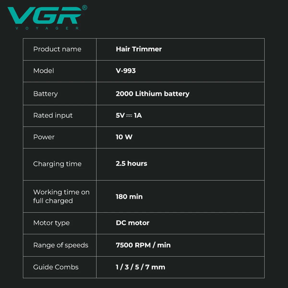 VGR Cordless Electric Hair Trimmer