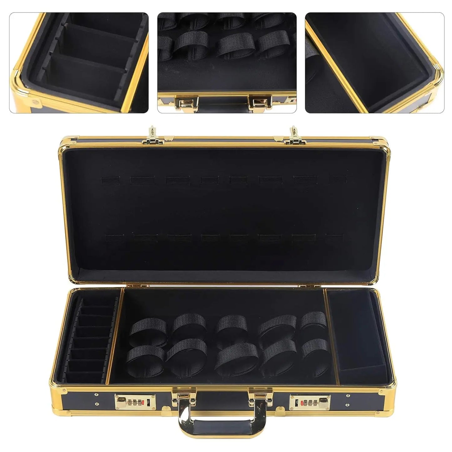 Black & Gold Aluminum Fire-Resistant Barber Travel Storage Organizer Case