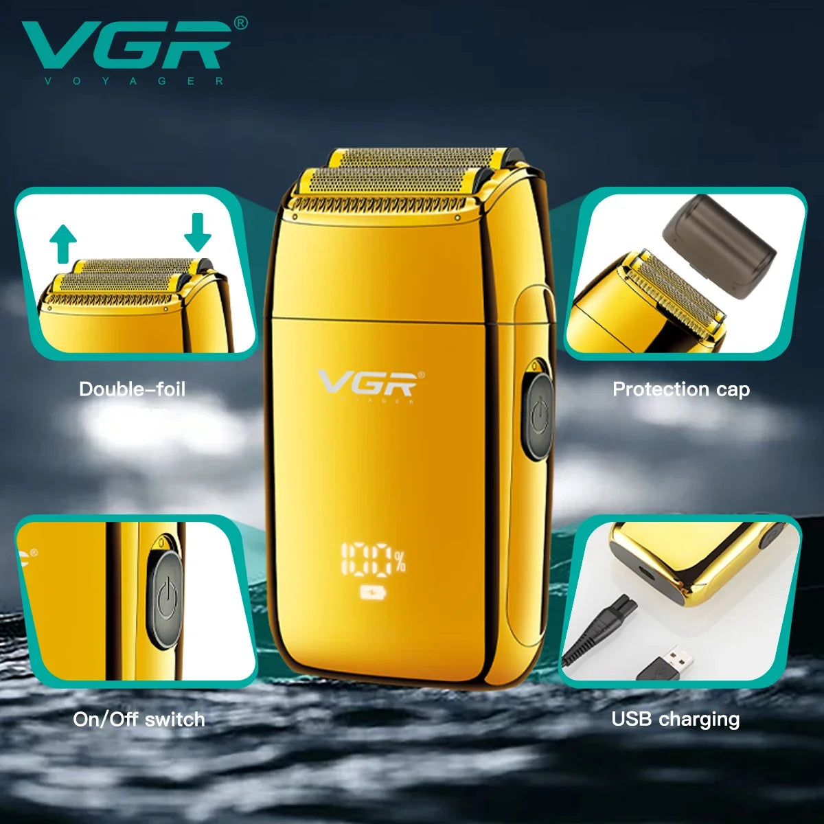 VGR V-399 Electric Reciprocating Beard Shaver Digital Display