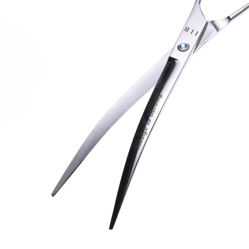 9 Inch Curved Grooming Scissors downward Cutting Shears Of Silver With Case