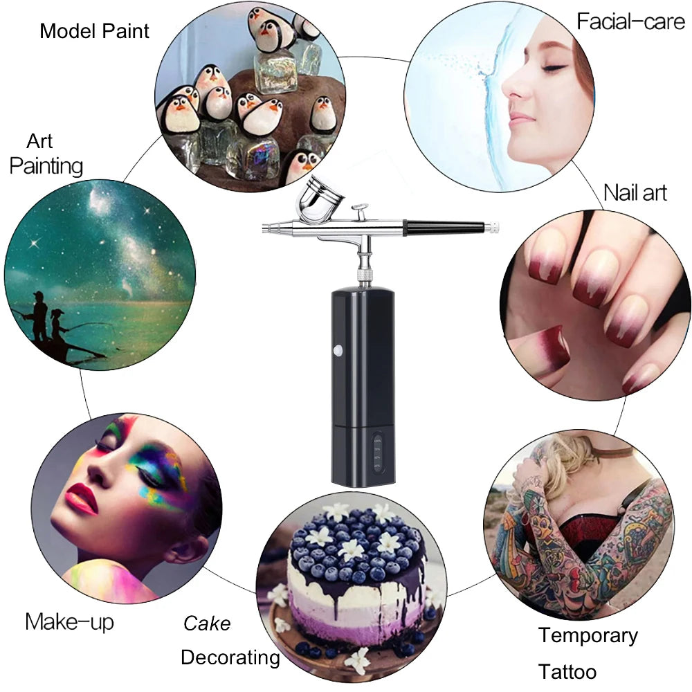Replaceable Gravity Feed Airbrush Kit With Dual Action Compressor Cup