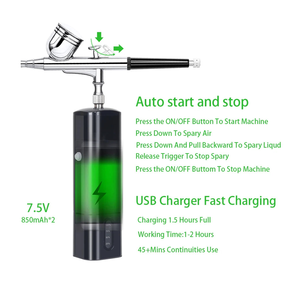 Replaceable Gravity Feed Airbrush Kit With Dual Action Compressor Cup