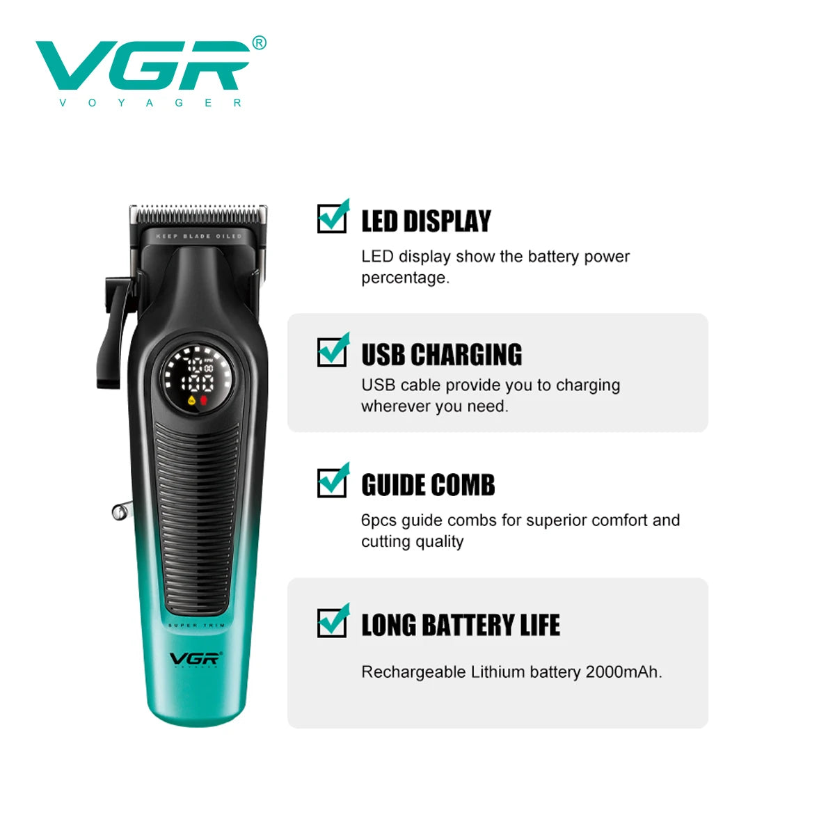 VGR Electric Cordless Hair Trimmer Clippers