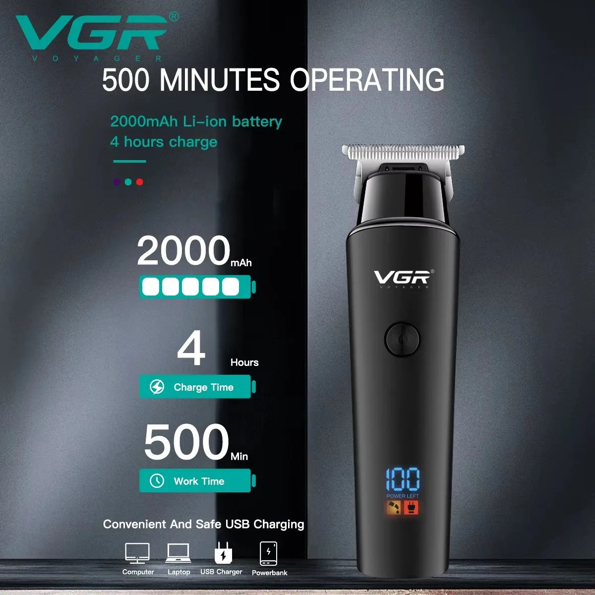 Cordless USB VGR Adjustable Hair trimmer