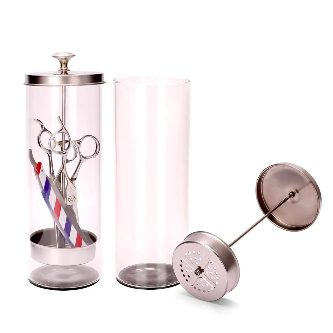 Barbershop Disinfection Jar Beauty Manicurist Stainless Steel Glass Filter Clean Sterilization Container