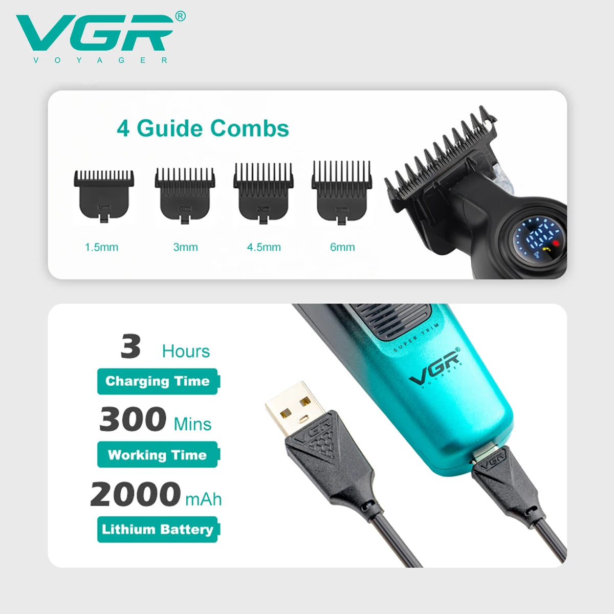 VGR Electric Cordless Hair Trimmer Clippers